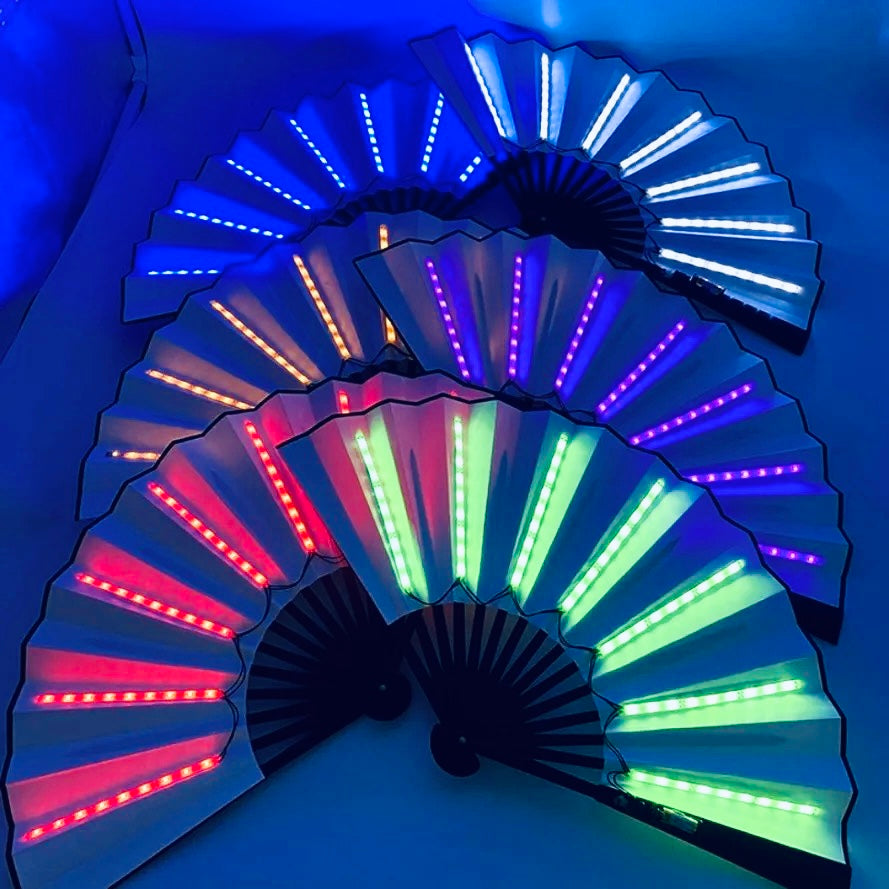 XL LED Handfächer Einfarbig 5er Pack – Leuchtende Party-Dekoration