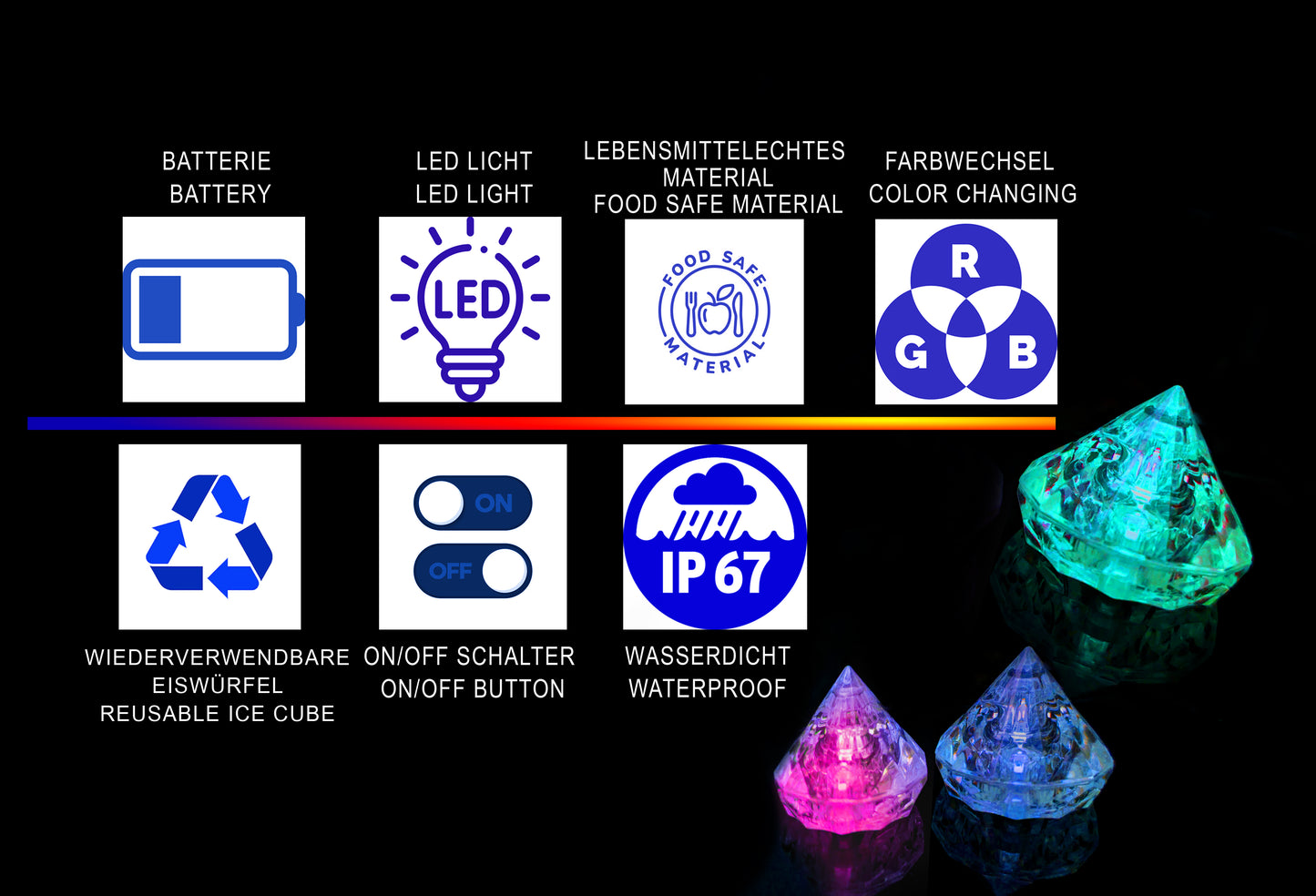 LED Eiswürfel Diamant 12er Pack – Exklusive Party-Dekoration