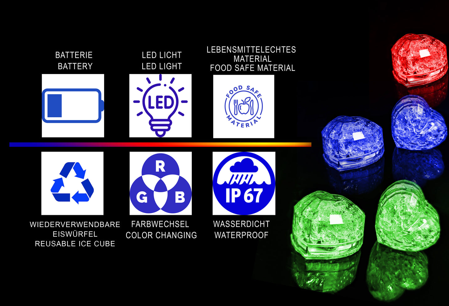 LED Eiswürfel Herz 12er Pack – Romantische Party-Dekoration