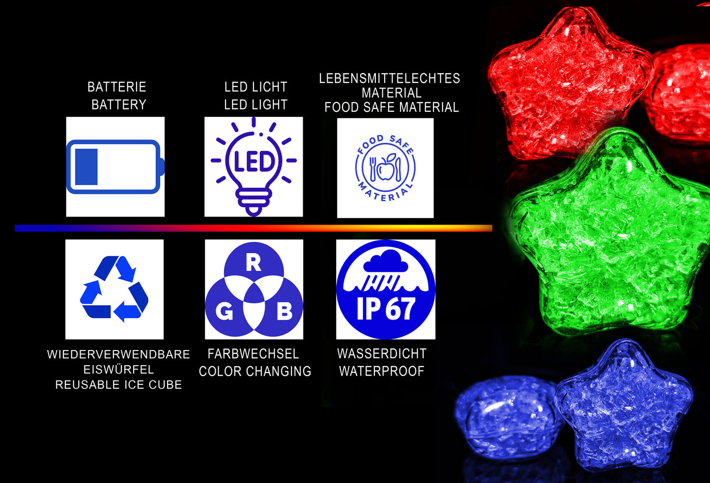LED Eiswürfel Stern 12er Pack – Leuchtende Party-Dekoration