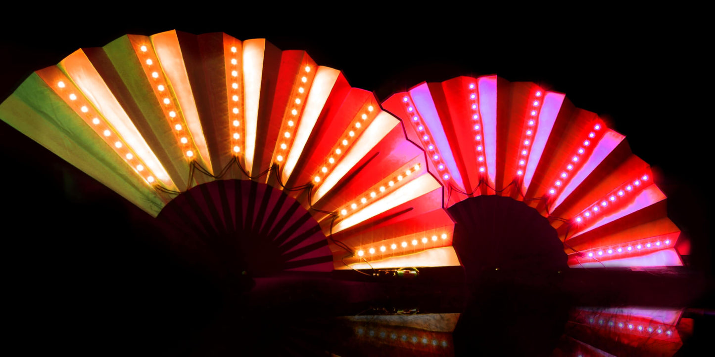 XL LED Handfächer Einfarbig 5er Pack – Leuchtende Party-Dekoration