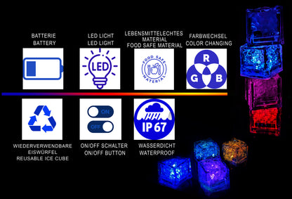 LED Eiswürfel Big Würfel On/Off 12er Pack – Perfekte Party-Dekoration