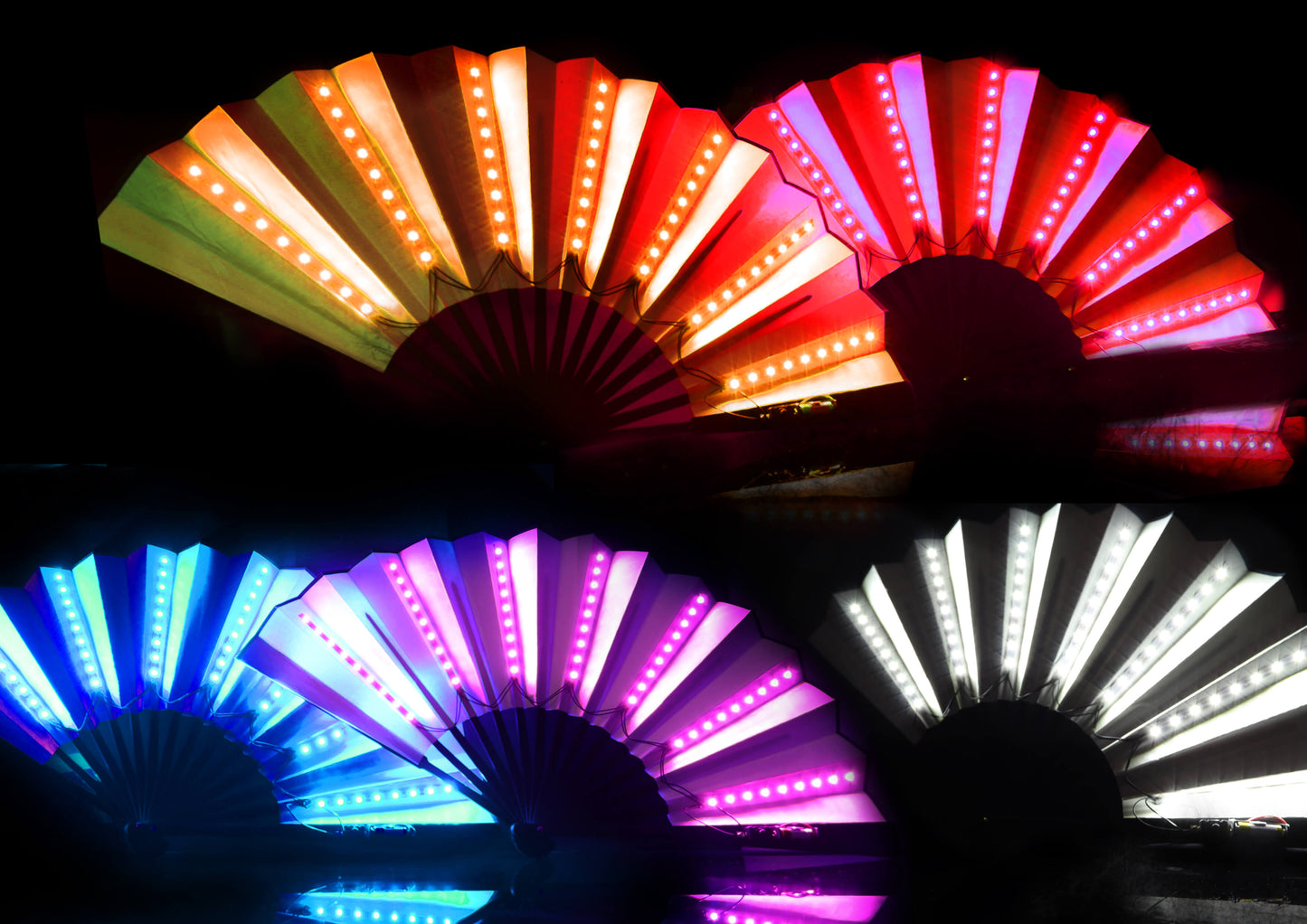 XL LED Handfächer Einfarbig 5er Pack – Leuchtende Party-Dekoration