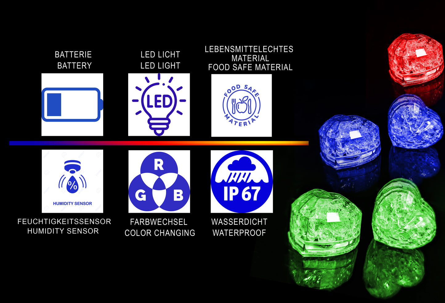 LED Eiswürfel 96er Mix Paket – Leuchtende Getränkedekoration