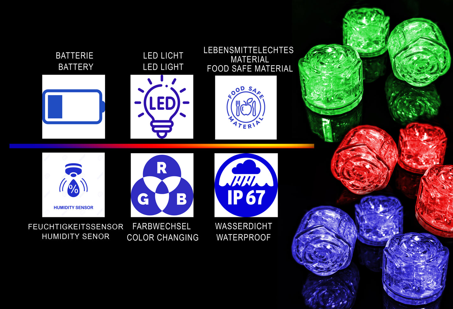 LED Eiswürfel 96er Mix Paket – Leuchtende Getränkedekoration