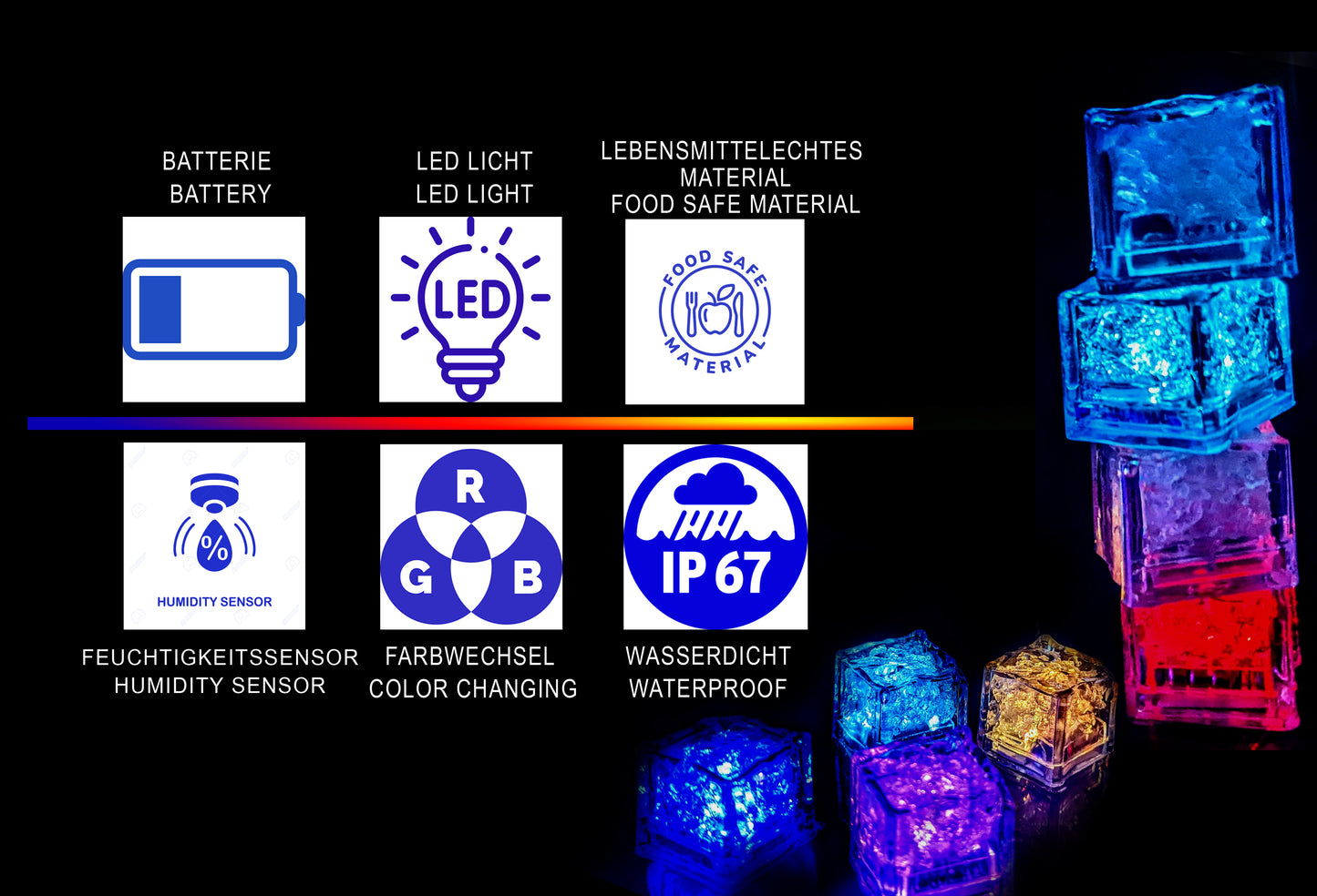 LED Eiswürfel 96er Mix Paket – Leuchtende Getränkedekoration