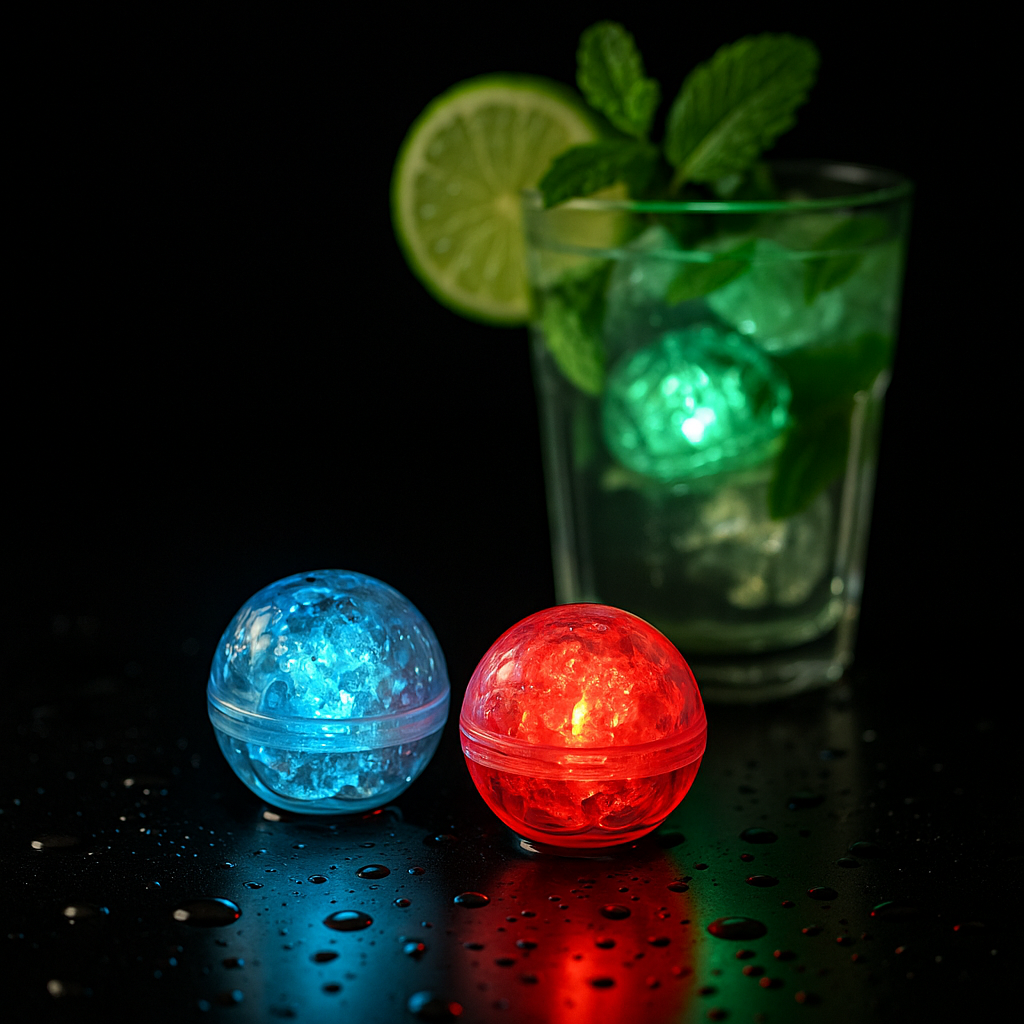 LED Eiswürfel Kugel 12er Pack – Leuchtende Getränkedekoration