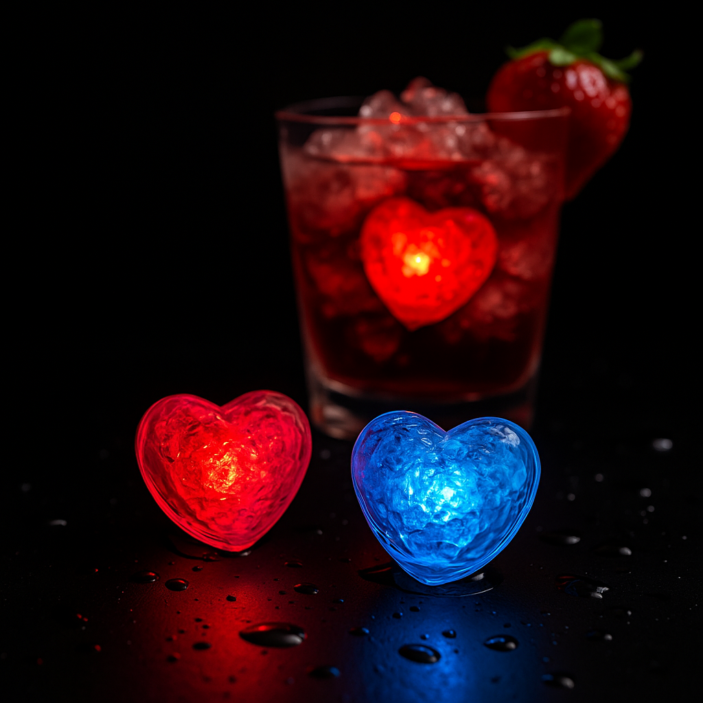 LED Eiswürfel Herz 12er Pack – Romantische Party-Dekoration