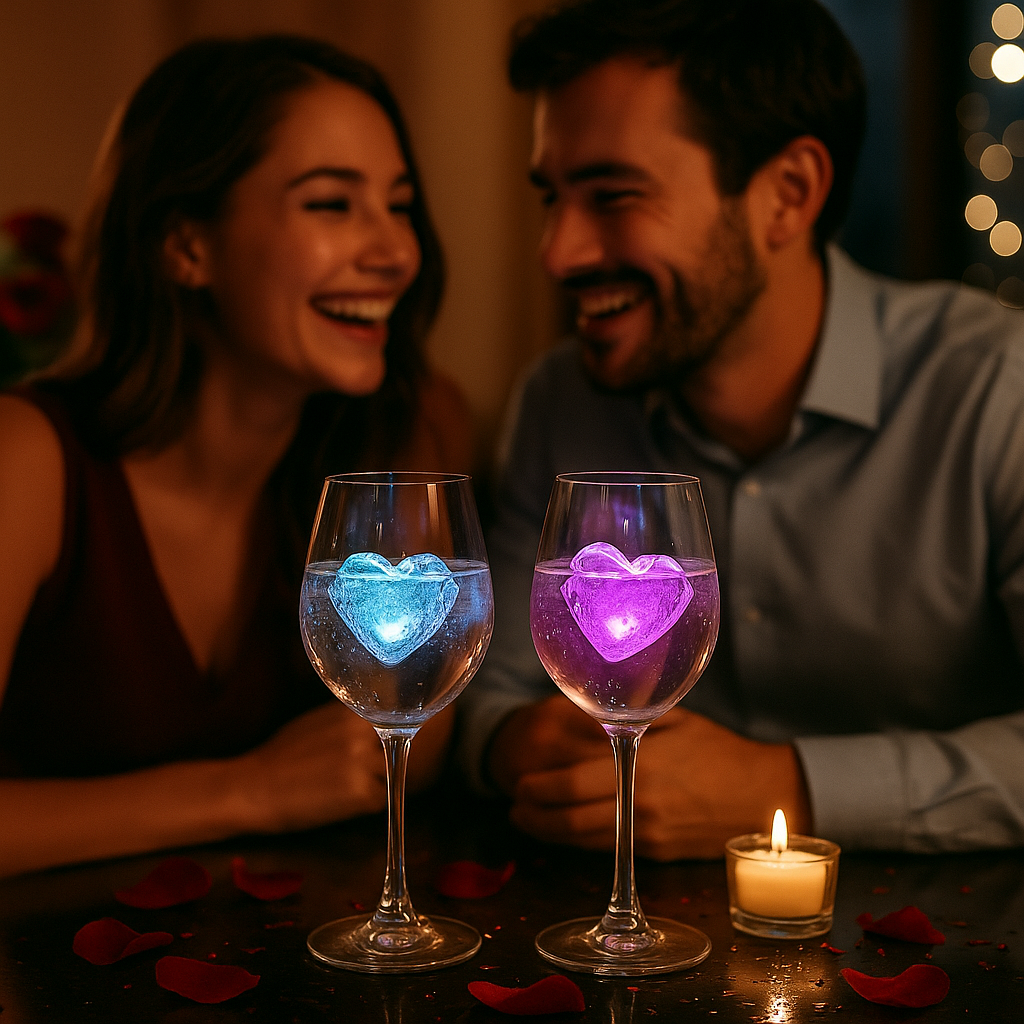 LED Eiswürfel Herz 12er Pack – Romantische Party-Dekoration