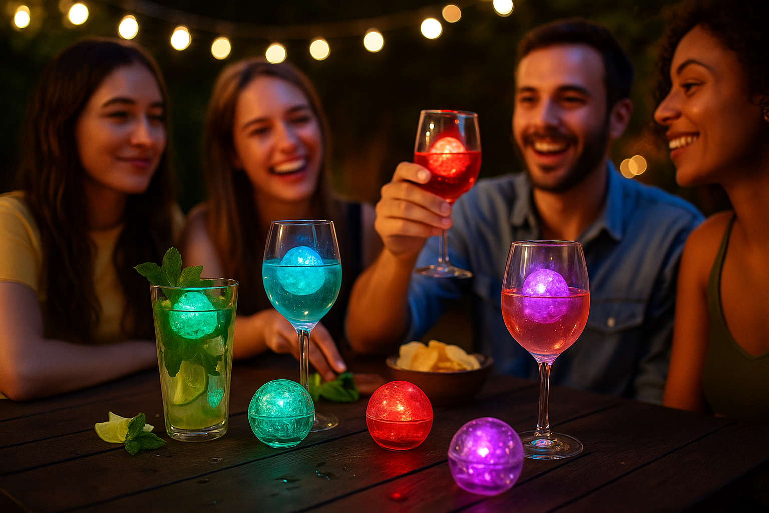 LED Eiswürfel Kugel 12er Pack – Leuchtende Getränkedekoration