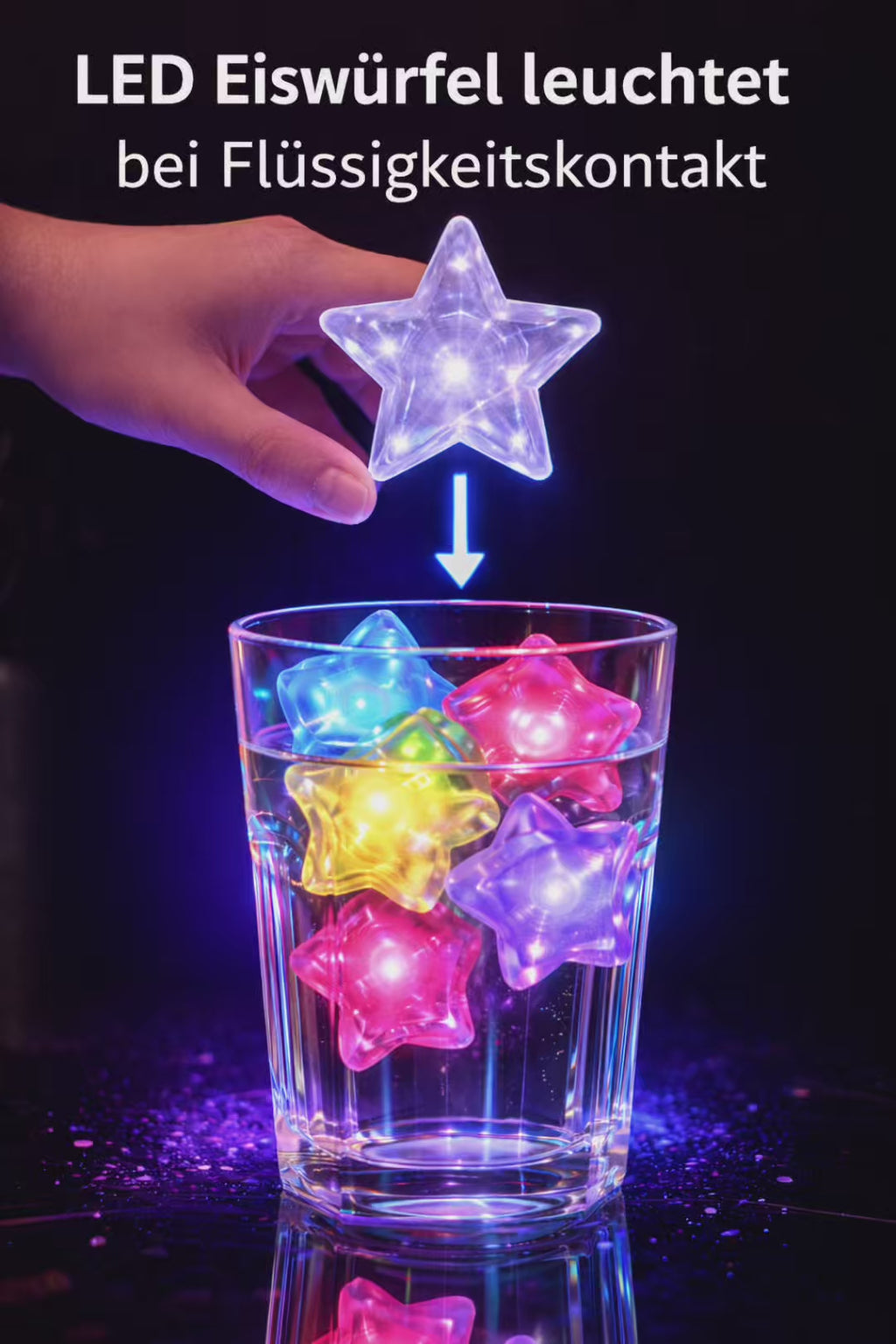 LED Eiswürfel Stern 8er Pack – Leuchtende Party-Dekoration